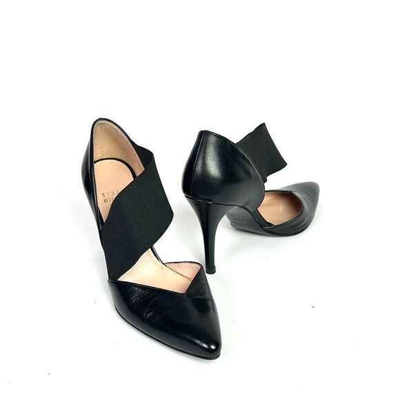 Stuart Weitzman Black Leather D'Orsay Pumps Heels Grosgrain Cross Strap US 5 - Picture 3 of 13